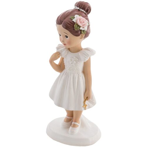 Kommunion Deko Tortenfigur f�r Kommunionskuchen M�dchen mit Kreuz 15,5 cm wei�