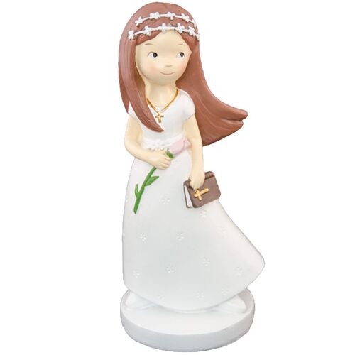 Kommunion Deko Tortenfigur f�r Kommunionskuchen M�dchen mit Blume 15 cm wei�