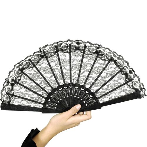 F�cher schwarz mit Spitze 45 cm Spannweite Gothic Barock Kost�m-Zubeh�r f�r Damen