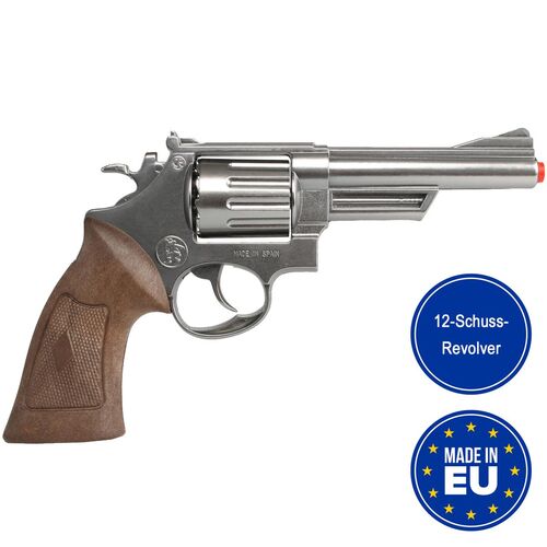 Revolver Polizei Silber Braun Magnum Pistole 26,5 cm Metallgeh�use 12 Schuss