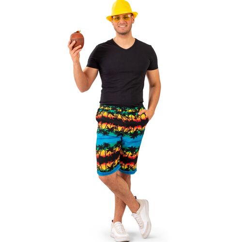 Hawaii Kost�m Aloha Shorts Blau mit Palmen Sonnenuntergang f�r Herren