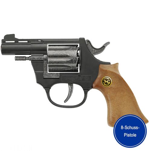 Pistole Super 8 14,5 cm Schwarz Braun 8-Schuss-Revolver Polizei Western