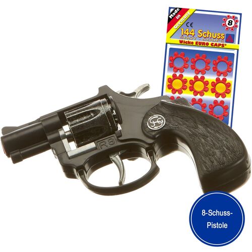 Pistole R 8 12 cm Schwarz Western Polizei Revolver inkl. 144 Schuss Munition
