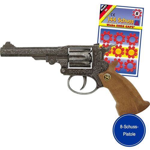 Cowboy Pistole Scorpion Antik 22 cm inkl. 144 Schuss Munition