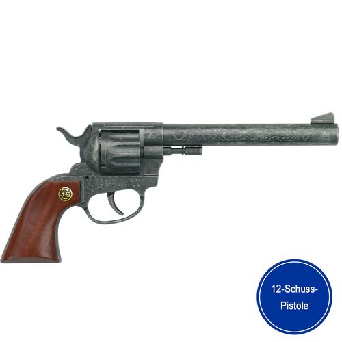Pistole 26 cm Buntline mit Holzgriff Cowboy R�uber 12-Schuss Revolver
