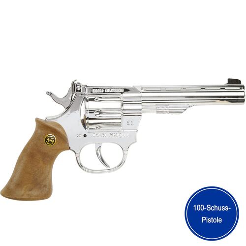 Pistole Kadett Silber 19 cm Polizei 100 Schuss-Pistole Cowboy