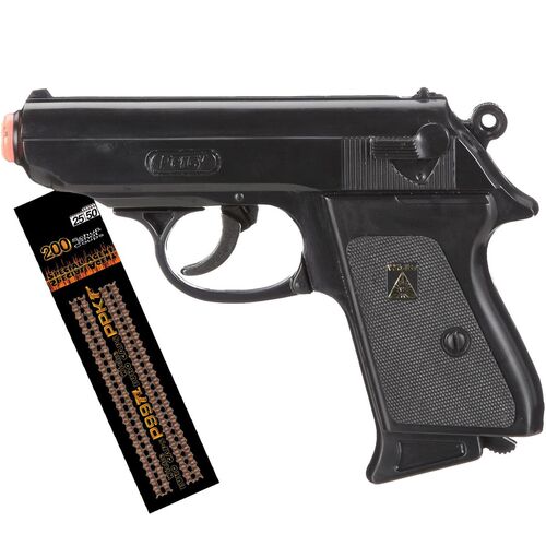 Polizei Spielzeug-Pistole Percy Agent 158 Schwarz 15,8 cm mit 200 Schuss Munition
