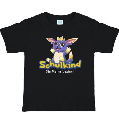 Schulkind T-Shirt Die Reise beginnt Schwarz mit Fantasie-Tier f�r Kinder