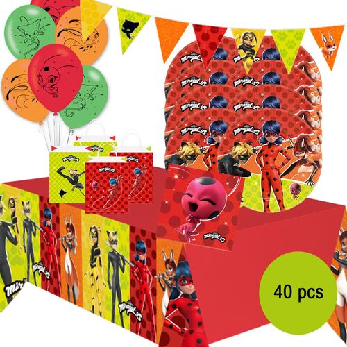 Miraculous Party-Set Ladybug & Cat-Noir Tisch-Deko 40-tlg. Party-Zubeh�r