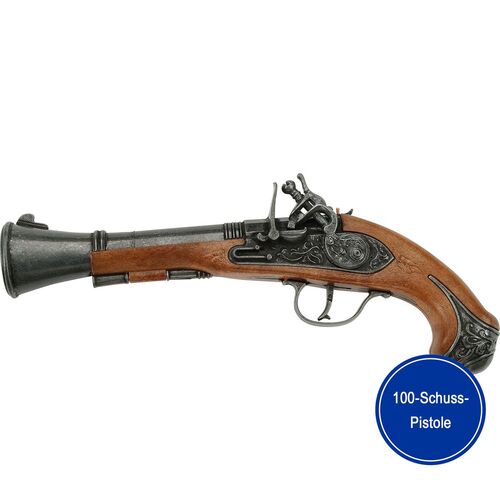 Piraten Pistole 27 cm Braun Silber Blunderbuss Pirat 100-Schuss-Pistole