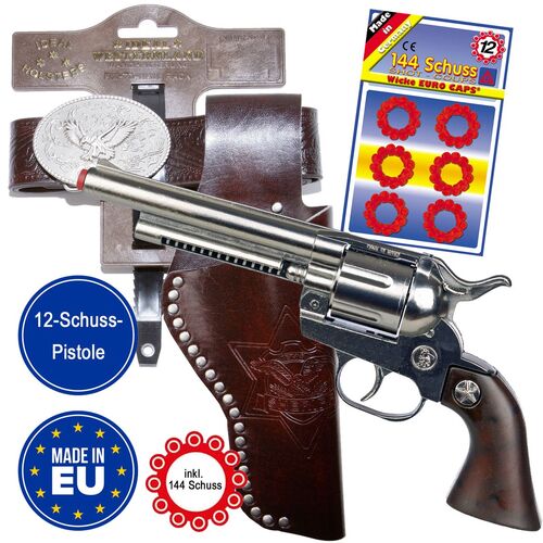 Cowboy G�rtel 95-135 cm Braun mit Western-Pistole inkl. 144 Schuss-Munition 