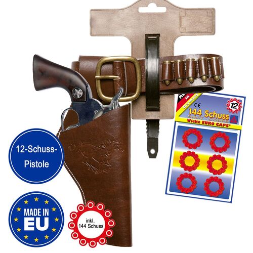 Cowboy G�rtel verstellbar aus Kunstleder & Metall mit Pistole inkl. Munition 