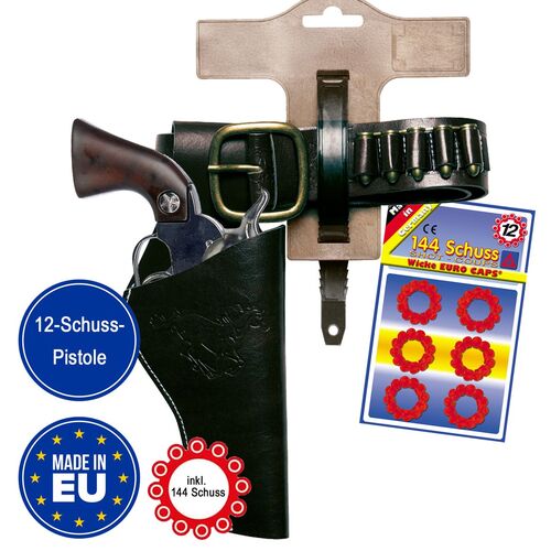 Cowboy G�rtel verstellbar aus Kunstleder & Metall mit Pistole inkl. Munition 