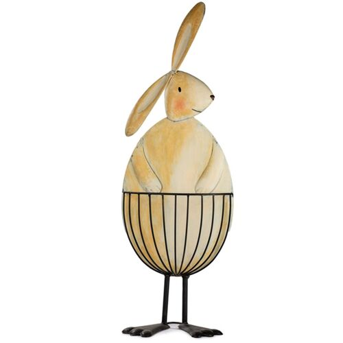 XXL Hase 80 cm mit Korb aus Metall Osterhase Osternest Oster-Deko 