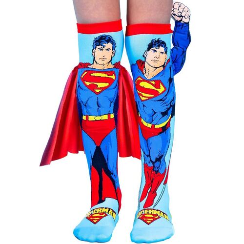 Lustige Superman Socken Blau Rot Superheld mit 3D-Effekt f�r Kinder & Erwachsene
