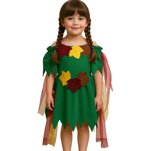 Waldfee Kost�m Elowyn Moosgr�n mit bunten Bl�ttern f�r Kinder