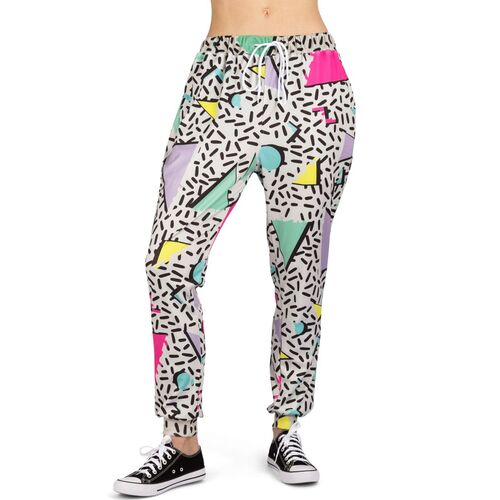 Jogger Retro Vibes Jogginghose 80er 90er Grau mit buntem Muster f�r Damen
