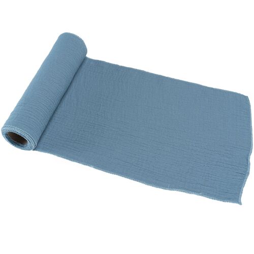 Tischl�ufer Stahlblau mit Waffelmuster 26 x 300 cm aus Baumwolle Tischdeko