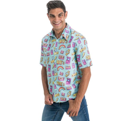 90er Jahre Retro Hemd Blau Spielkonsole Party-Outfit f�r Herren