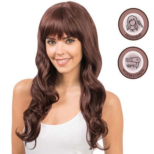 Lange Per�cke mit Pony Mahagoni frisierbar & hitzebest�ndig f�r Damen