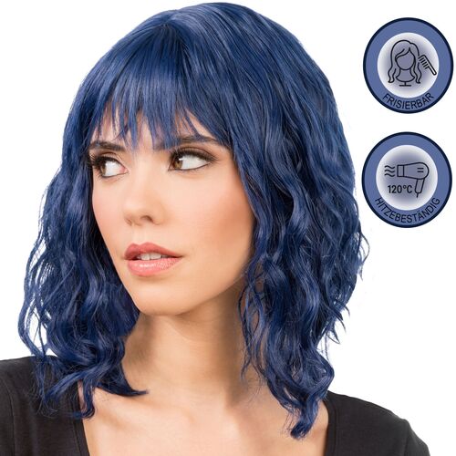 Per�cke Kurzhaar mit Pony Blau frisierbar & hitzebest�ndig f�r Damen