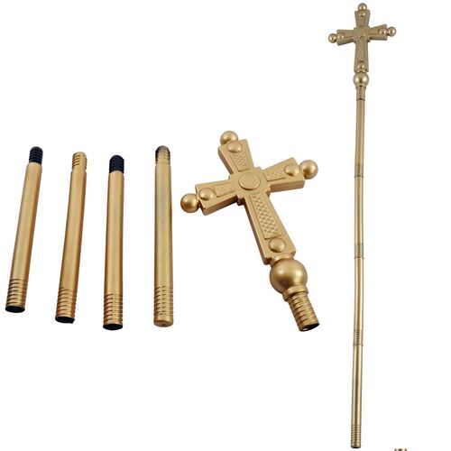 Bischofsstab mit Kreuz 5-tlg. Goldener Bischofskreuz-Stab 137 cm f�r Erwachsene