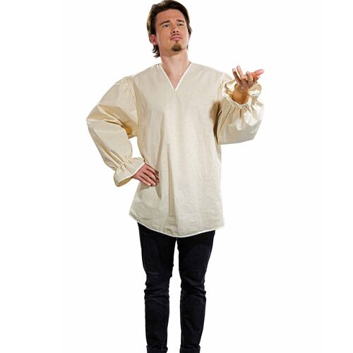 Mittelalter Hemd Pirat Bauer mit V-Ausschnitt Baumwolle Creme f�r Herren