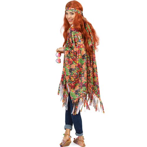 Hippie Kost�m Joan Bunter Poncho mit Stirnband Boho-Stil f�r Damen