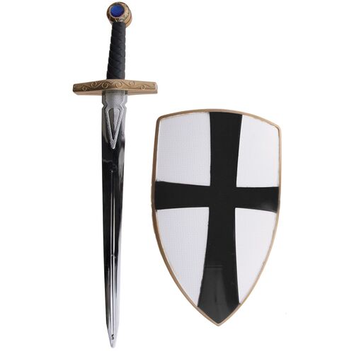 Ritter Set Schwarz Schwert & Schild Kreuz Mittelalter Kost�m Kinder Spielzeug