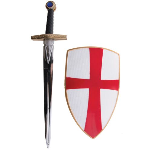 Ritter Set Rot Schwert & Schild Kreuz Mittelalter Kost�m Kinder Spielzeug