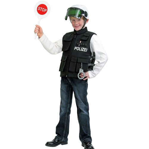 Polizei Kost�m Polizist Matteo Weste mit Polizeihelm f�r Kinder