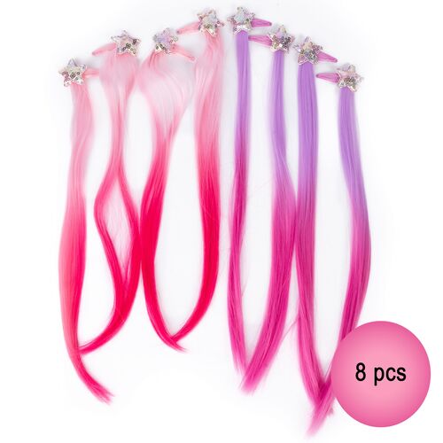 Bunte Haarstr�hnen mit Clip 8 St�ck Pink & Lila Prinzessin Extensions f�r Kinder