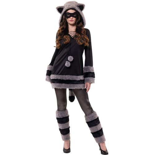 Waschb�r Kost�m Roxy Schwarz Grau Kleid mit Maske f�r Damen