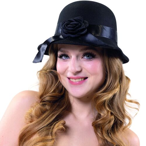 Charleston Hut 20er Jahre M�tze mit schwarzer Bl�te f�r Damen