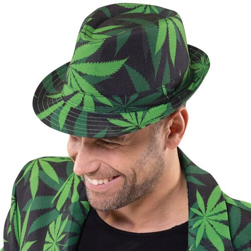 Hanf Hut Fedora Cannabis Gr�n Schwarz KW 59 cm f�r Erwachsene