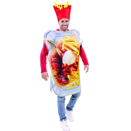 Currywurst Kost�m Extra Scharf mit Pommes-M�tze f�r Erwachsene