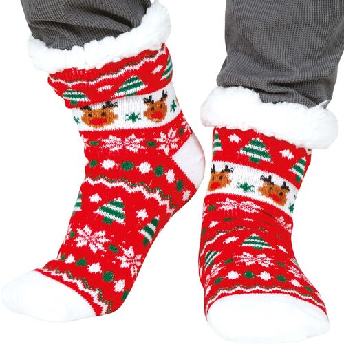 Kuschelsocken mit Weihnachtsmotiv Rot Thermosocken Rentier Rudolf f�r Erwachsene