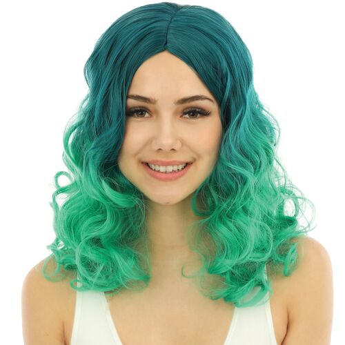 Fee Langhaar Locken-Per�cke T�rkis Gr�n frisierbar & hitzebest�ndig f�r Damen