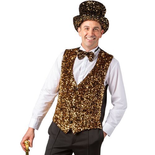 Weste mit Pailletten Gold Silvester Party-Outfit f�r Herren