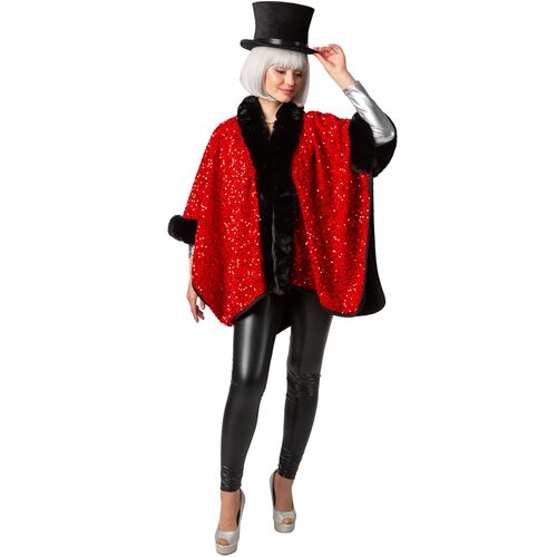 Zirkusdirektor Kost�m Poncho Rot Schwarz mit Pailletten f�r Damen