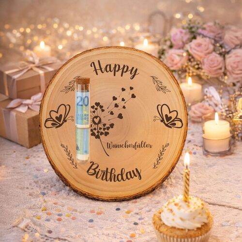 Baumscheibe 30 cm Happy Birthday Wunscherf�ller Geldgeschenk