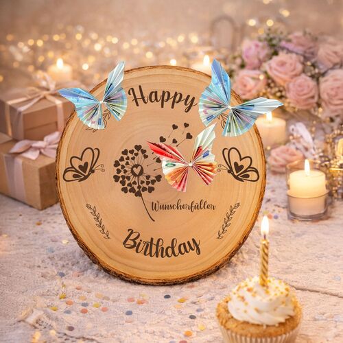Baumscheibe 24 cm Happy Birthday Wunscherf�ller Geldgeschenk