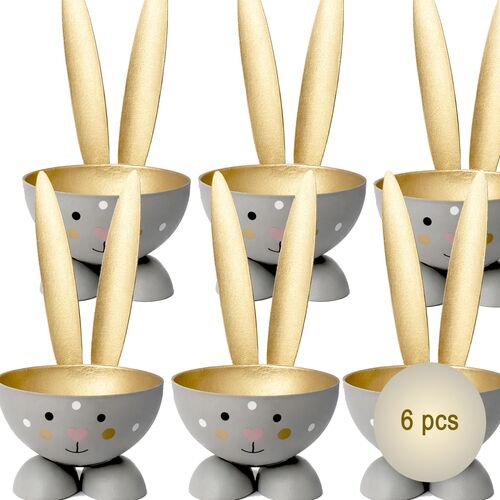 Eierbecher-Set 6 St�ck Hase Grau aus Metall Osterhase gedeckter Tisch Ostern