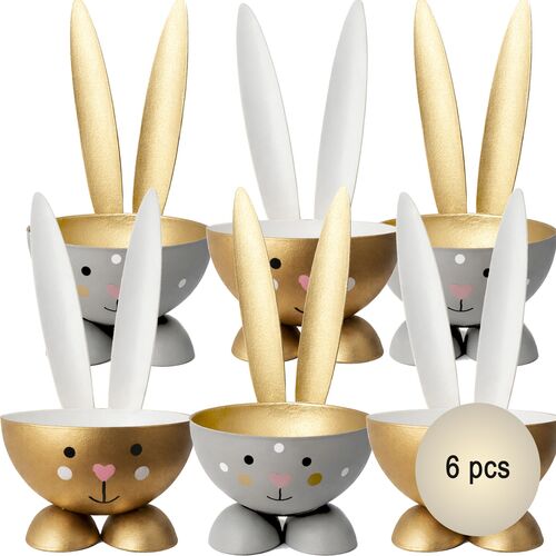 Eierbecher-Set Gold & Grau Hase Bunny 6 St�ck Osterhasen-Brunch Tisch-Deko