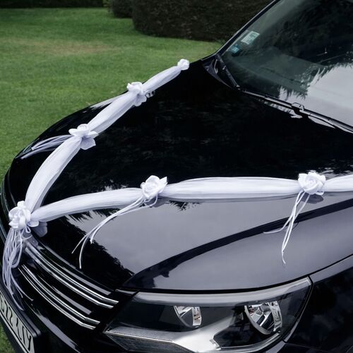 Autoschmuck Deko 2 Girlanden mit Bl�ten Wei� 180 cm Motorhaube Hochzeitsauto