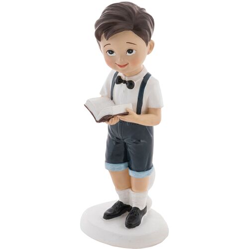 Kommunion Tortenfigur Junge mit Bibel 15,5 cm - Kommunionskuchen Deko Wei� Blau