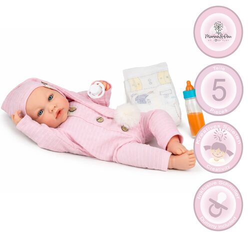 Puppe Lia 45 cm mit Soft-Body mit Schnuller, Windel & Babyflasche f�r Kinder