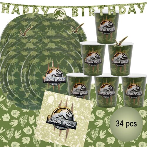 Jurassic World Party-Set Dinosaurier Party-Deko 34-Teile T-Rex Geburtstag