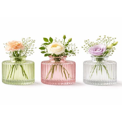 Mini Glasvasen-Set 3er Rosa gr�n Klar Tisch-Deko Hochzeit Geburtstag