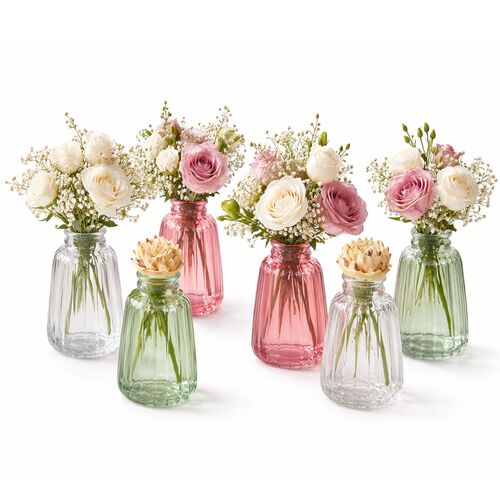 Glasvasen Verone 6er Tischvase Rosa Gr�n & Transparent Tisch-Deko